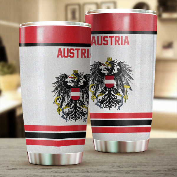 Austria Stainless Steel Glitter Tumbler Flag & Coat Of Arms Hockey Style