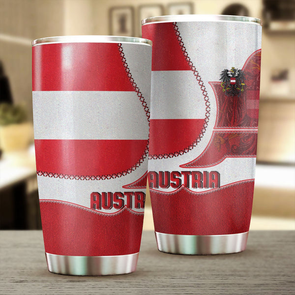 Austria Stainless Steel Glitter Tumbler Flag & Coat Of Arms Leather Style