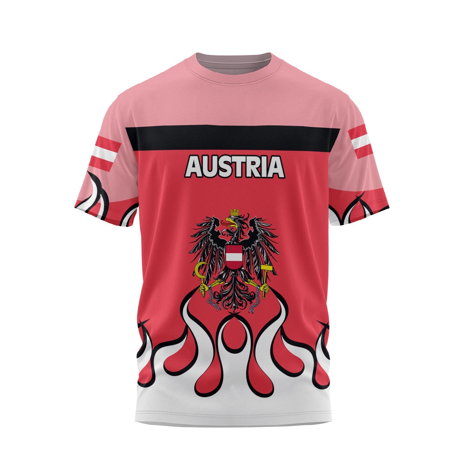 Austria T Shirt Flag & Coat Of Arms Fire Hockey Style