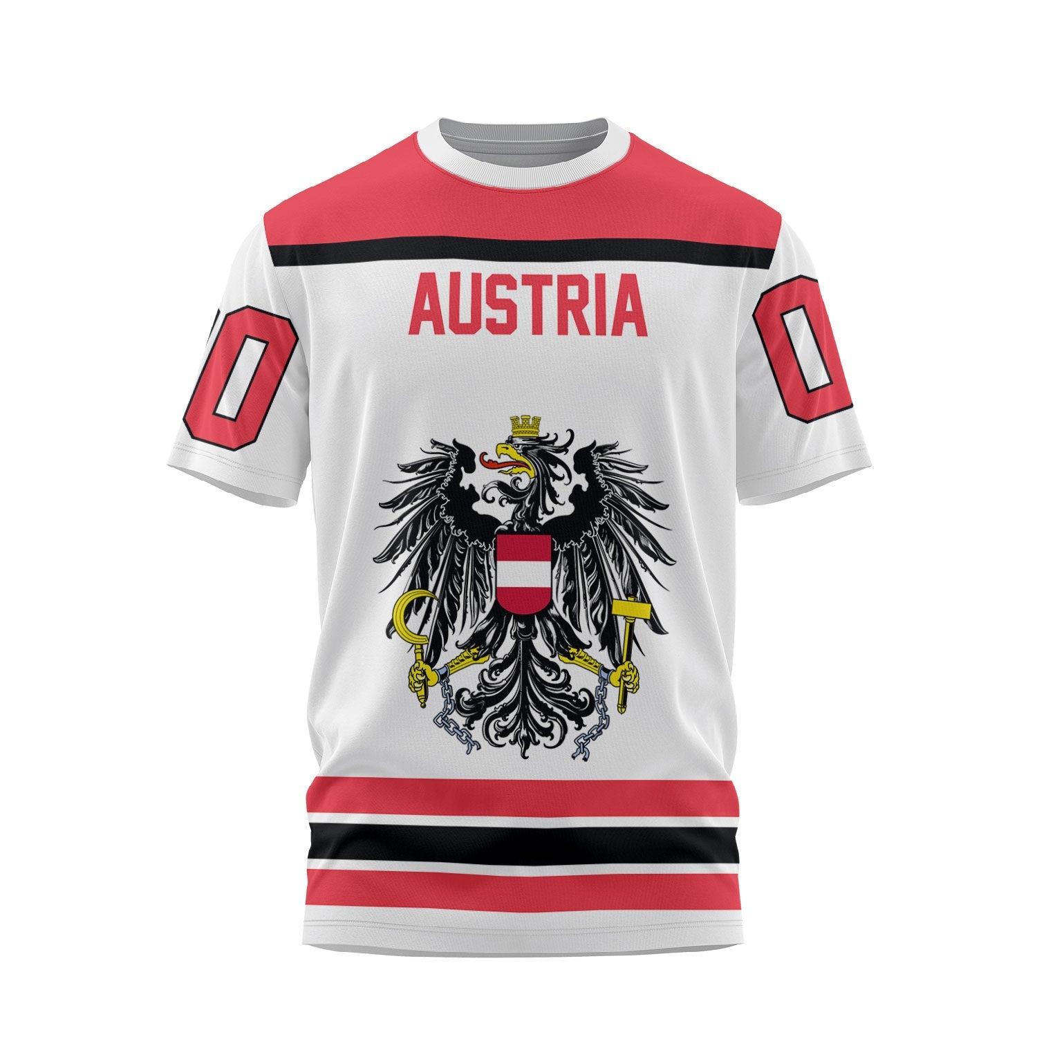 Austria T Shirt Flag & Coat Of Arms Hockey Style