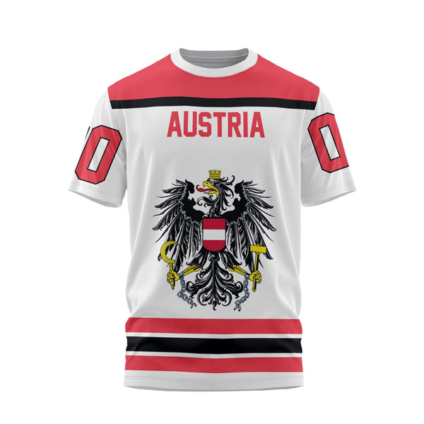 Austria T Shirt Flag & Coat Of Arms Hockey Style