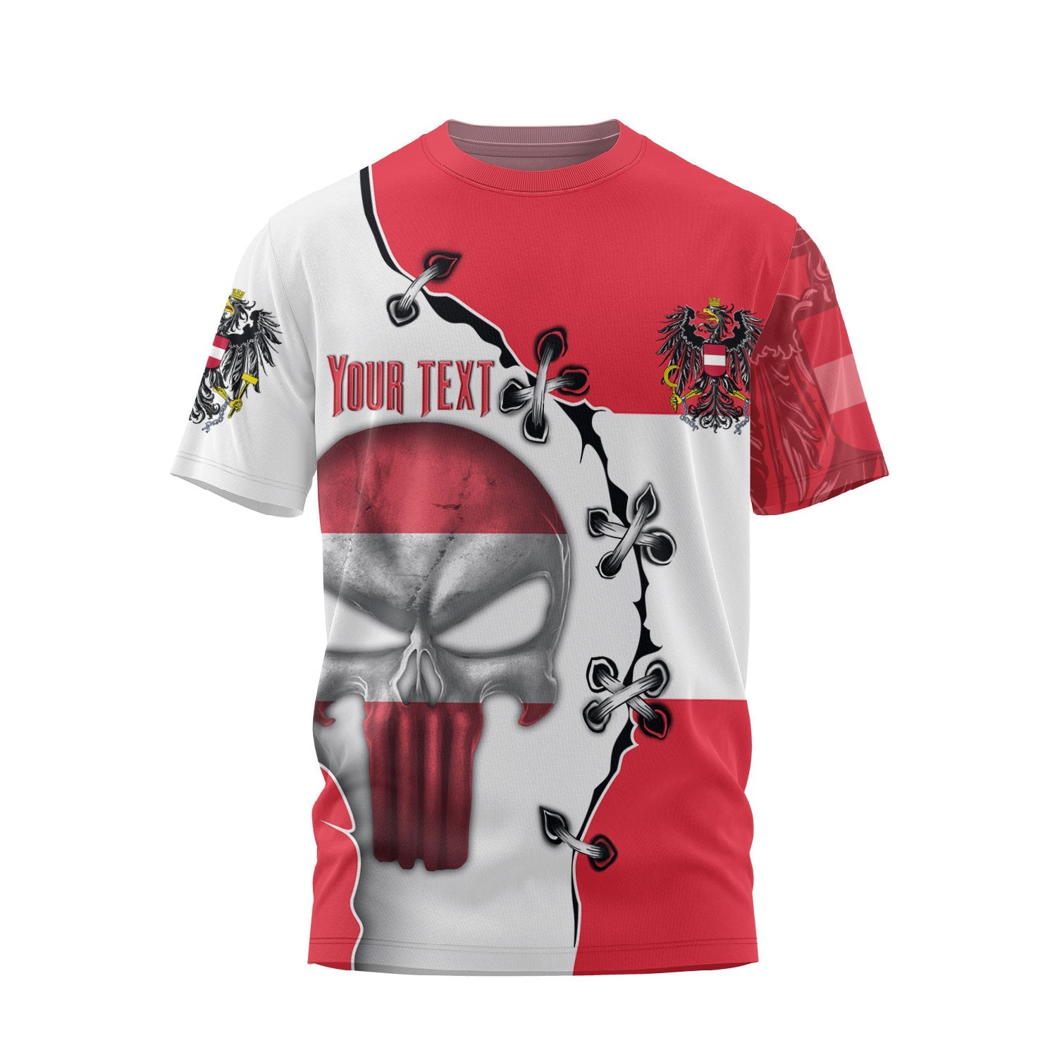 Austria T Shirt Flag & Coat Of Arms Skull Style