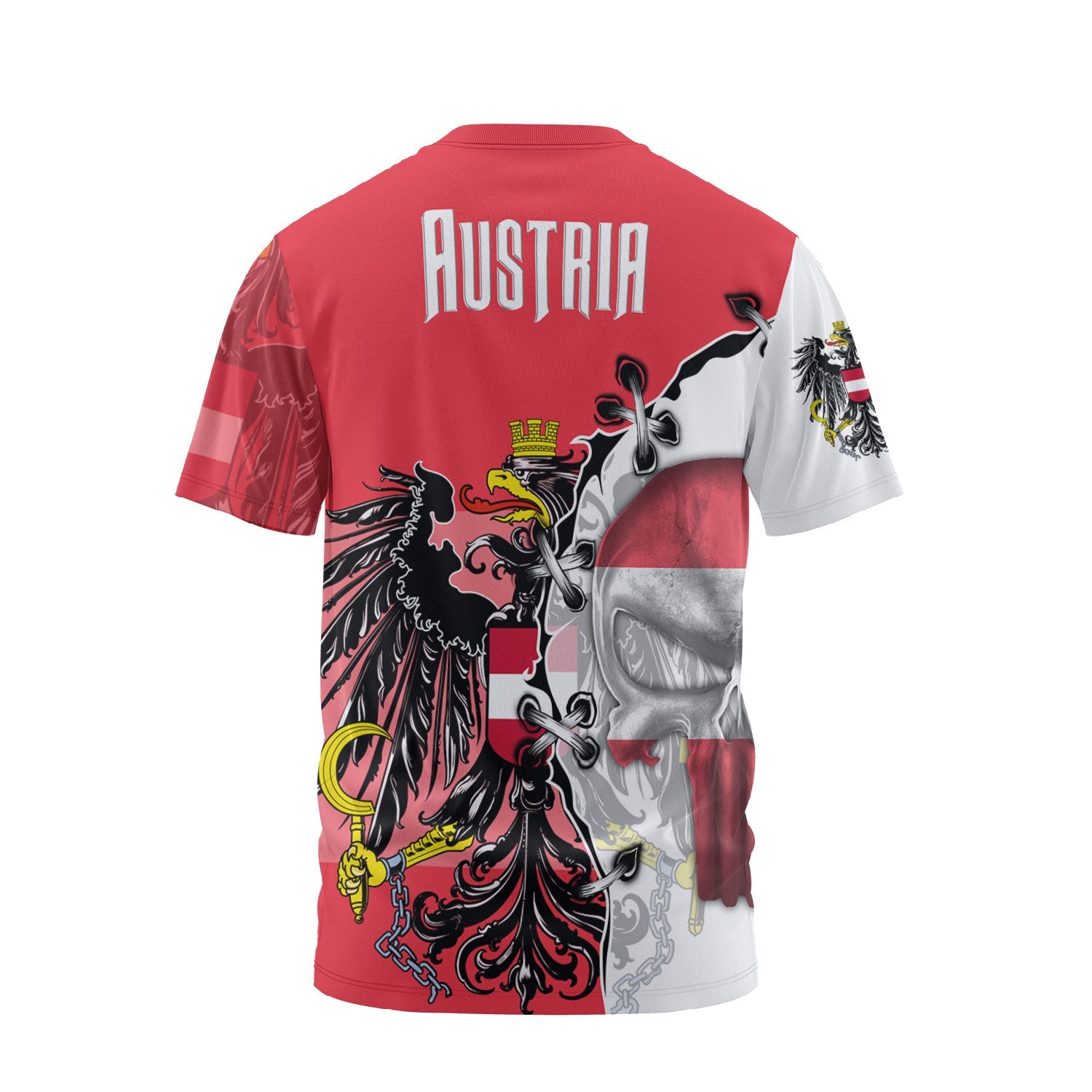 Austria T Shirt Flag & Coat Of Arms Skull Style