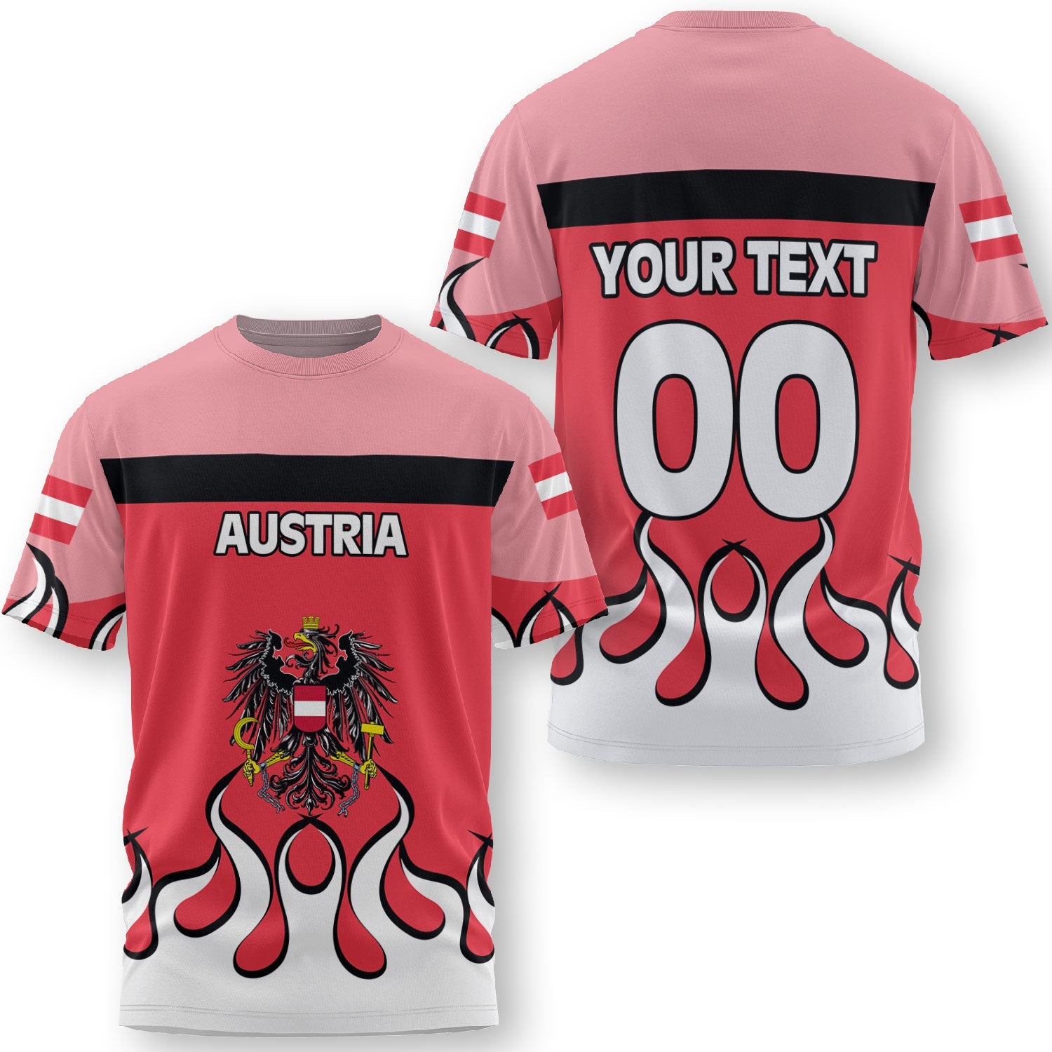 Austria T Shirt Flag & Coat Of Arms Fire Hockey Style