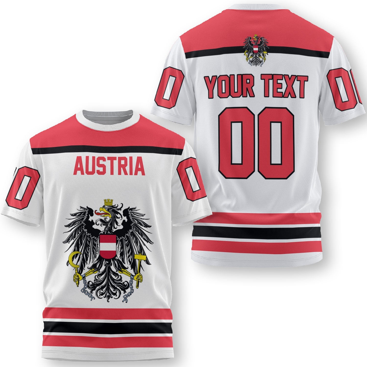 Austria T Shirt Flag & Coat Of Arms Hockey Style