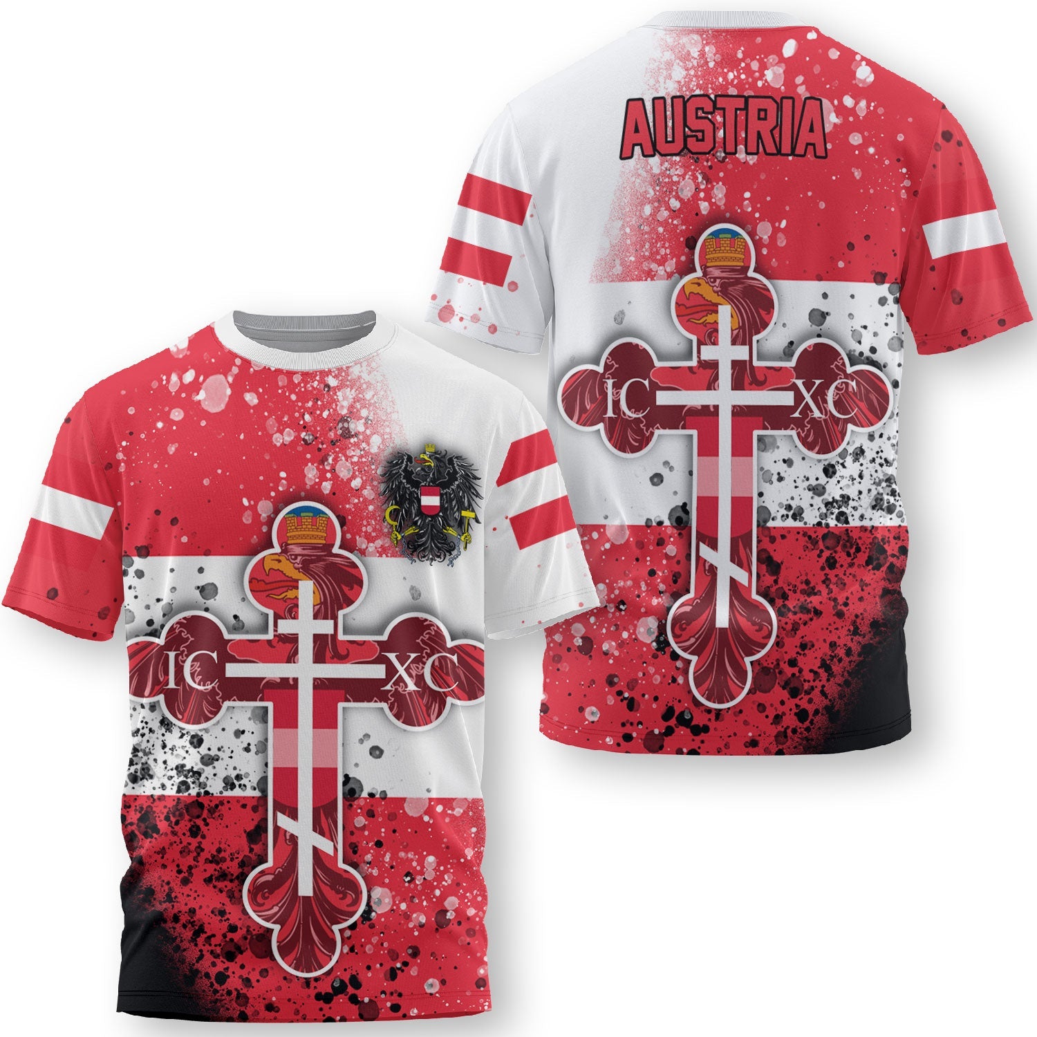 Austria T Shirt Flag & Coat Of Arms Orthodox Style