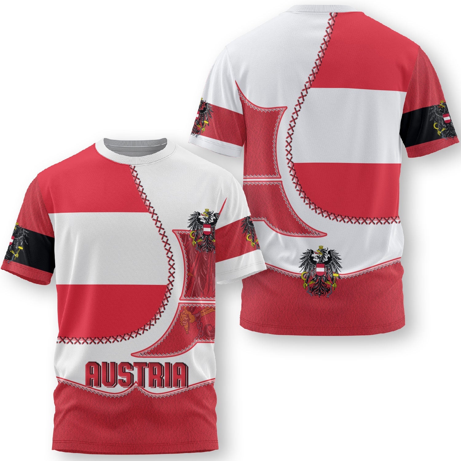 Austria T Shirt Flag & Coat Of Arms Leather Style