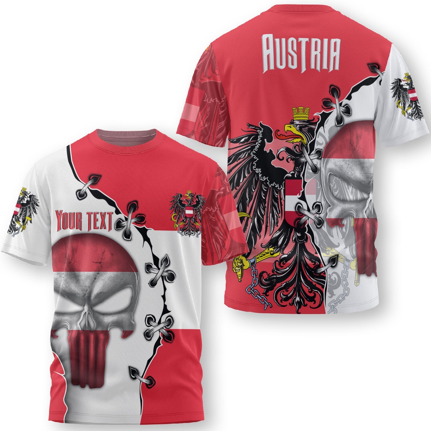 Austria T Shirt Flag & Coat Of Arms Skull Style