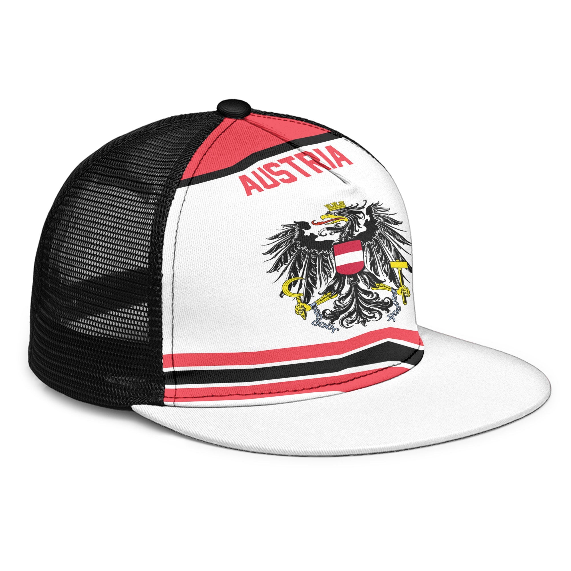 Austria Trucker Hat Flag & Coat Of Arms Hockey Style