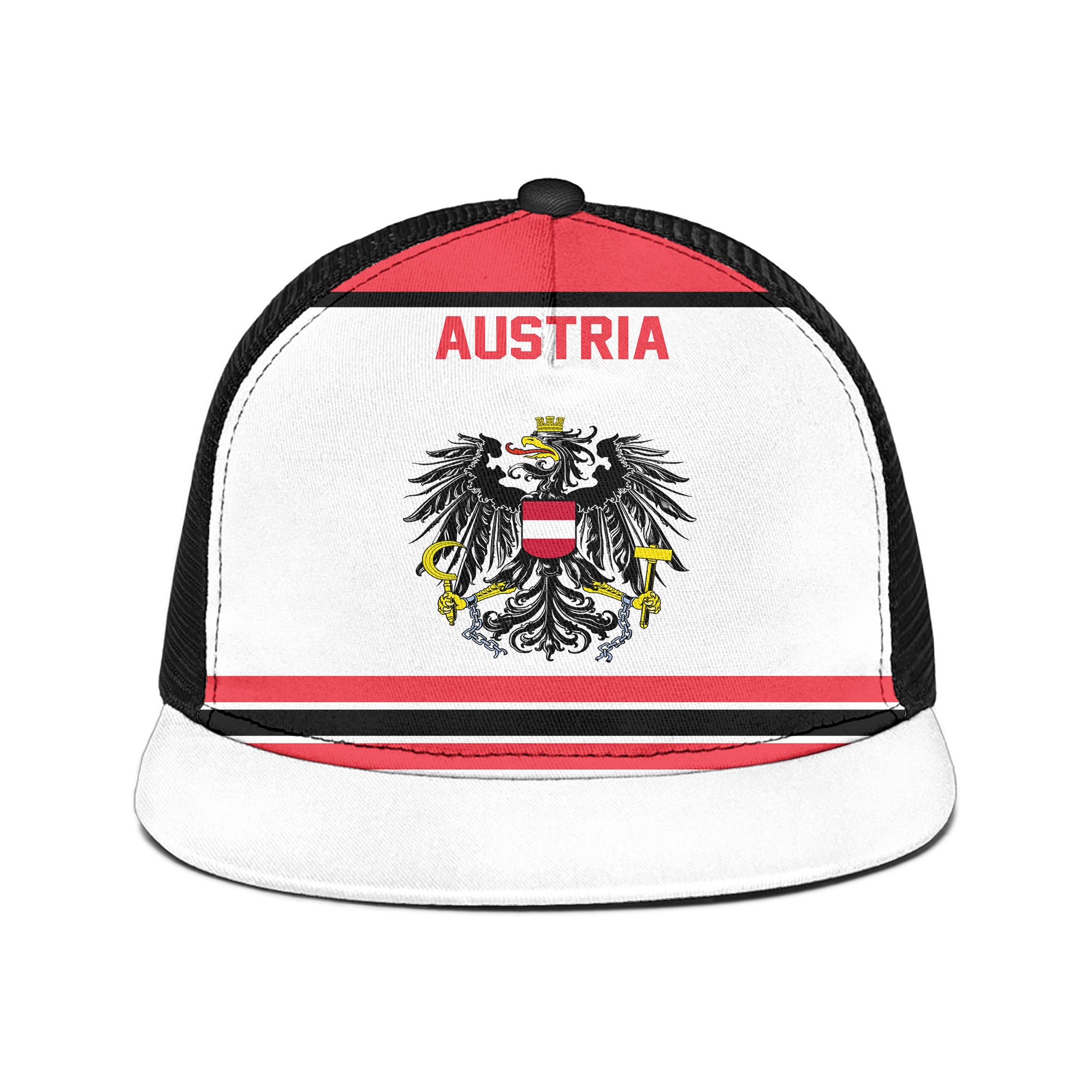 Austria Trucker Hat Flag & Coat Of Arms Hockey Style