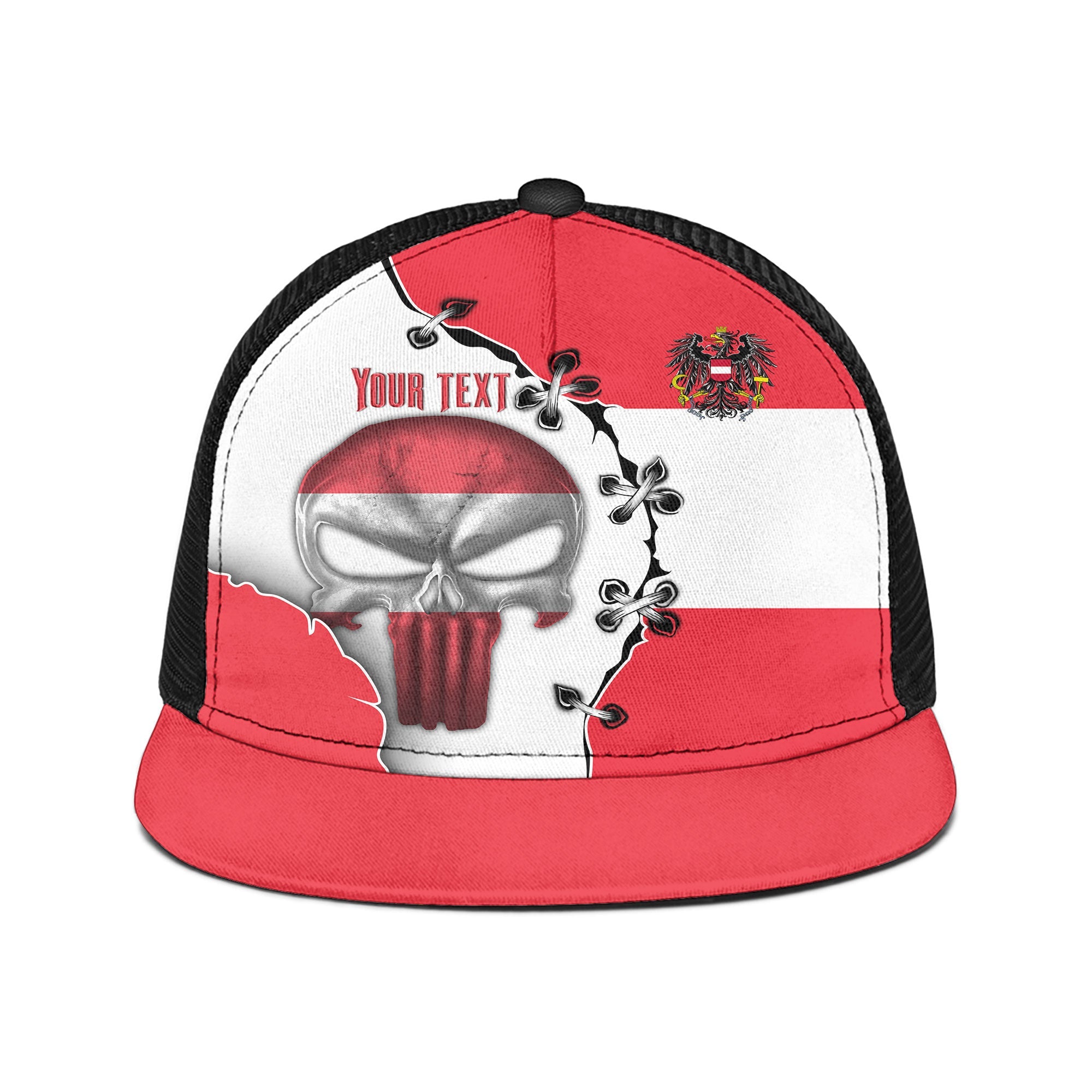 Austria Trucker Hat Flag & Coat Of Arms Skull Style