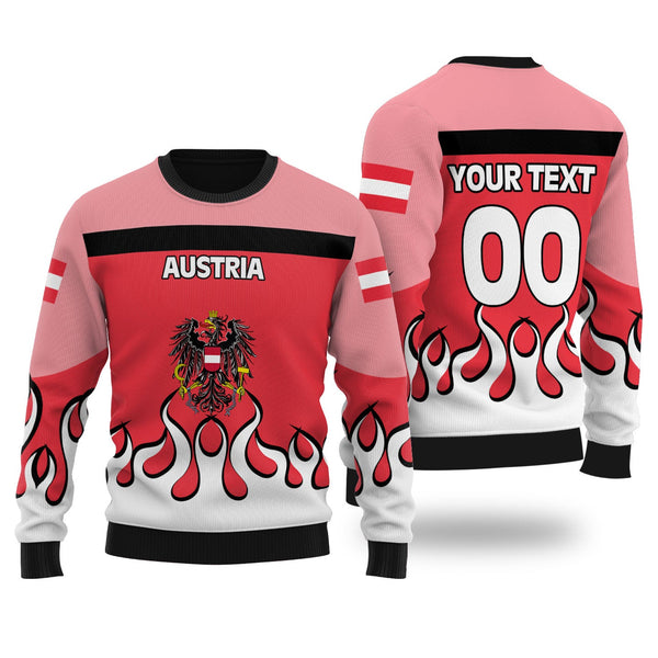 Austria Ugly Sweater Flag & Coat Of Arms Fire Hockey Style