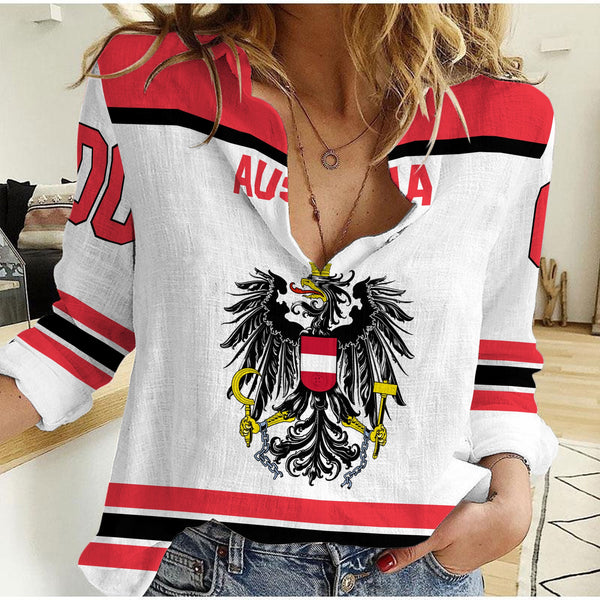 Austria Women Casual Shirt Flag & Coat Of Arms Hockey Style