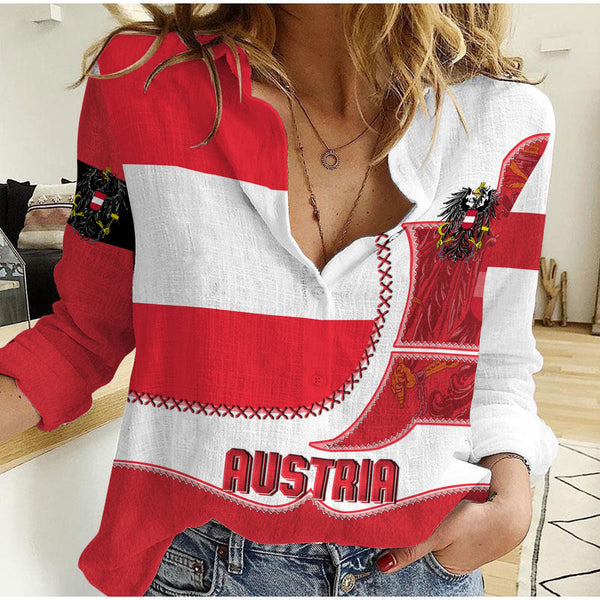 Austria Women Casual Shirt Flag & Coat Of Arms Leather Style