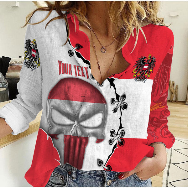 Austria Women Casual Shirt Flag & Coat Of Arms Skull Style