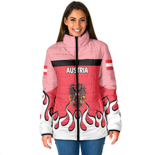 Austria Women Padded Jacket Flag & Coat Of Arms Fire Hockey Style