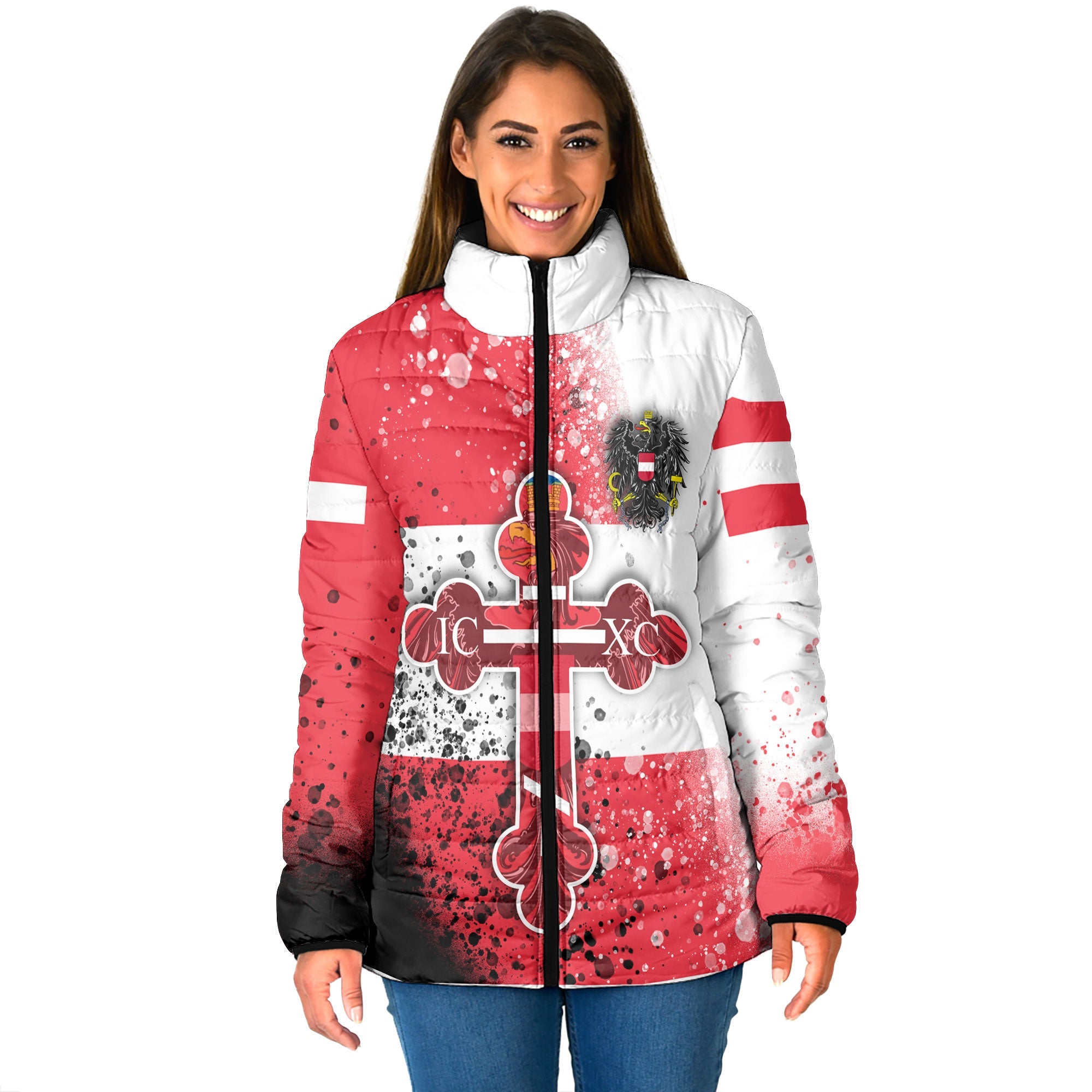 Austria Women Padded Jacket Flag & Coat Of Arms Orthodox Style