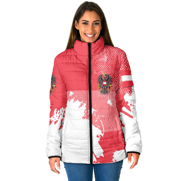 Austria Women Padded Jacket Flag & Coat Of Arms Paint Style