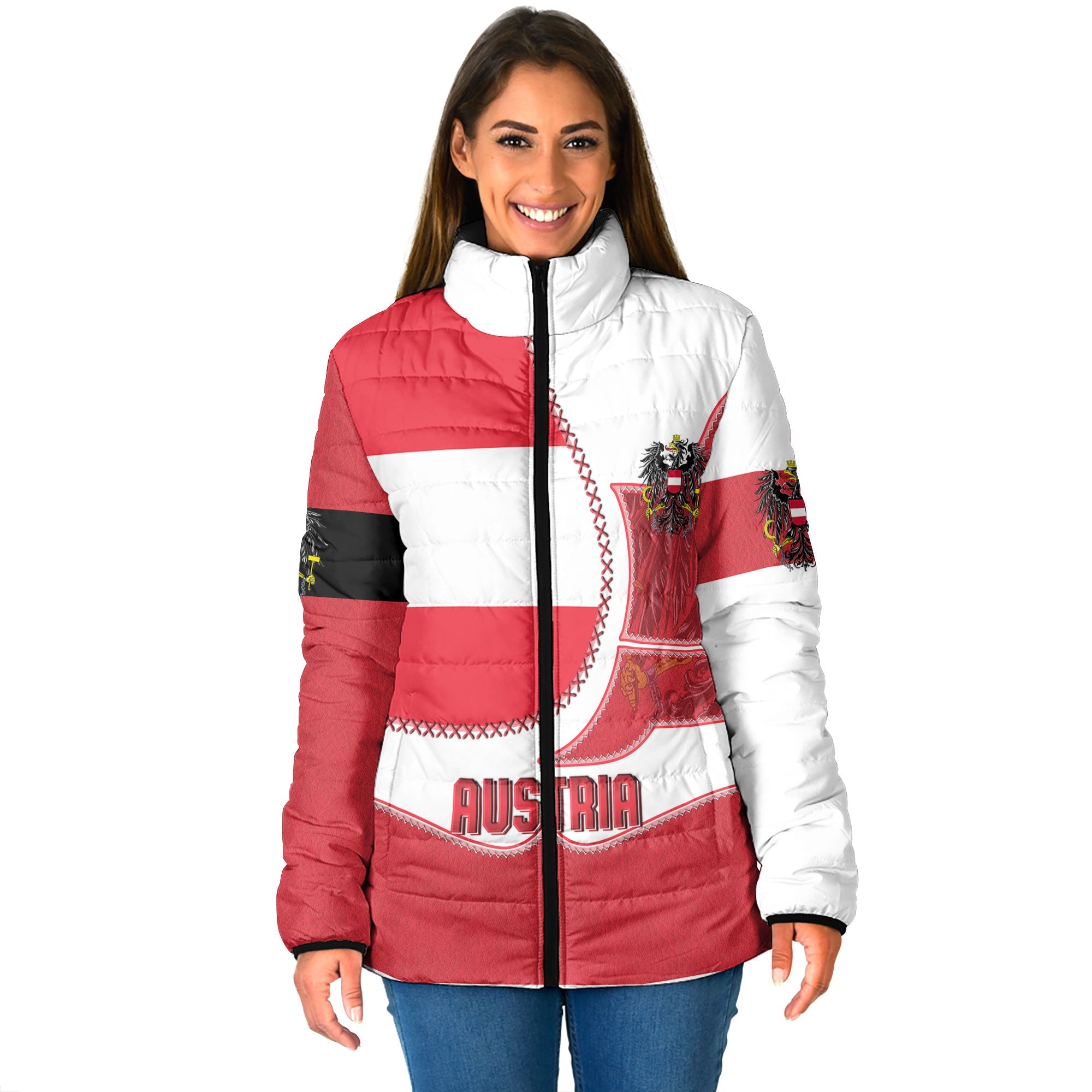 Austria Women Padded Jacket Flag & Coat Of Arms Leather Style