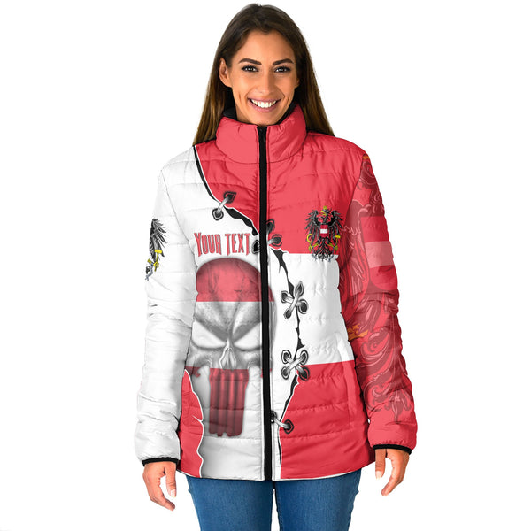 Austria Women Padded Jacket Flag & Coat Of Arms Skull Style