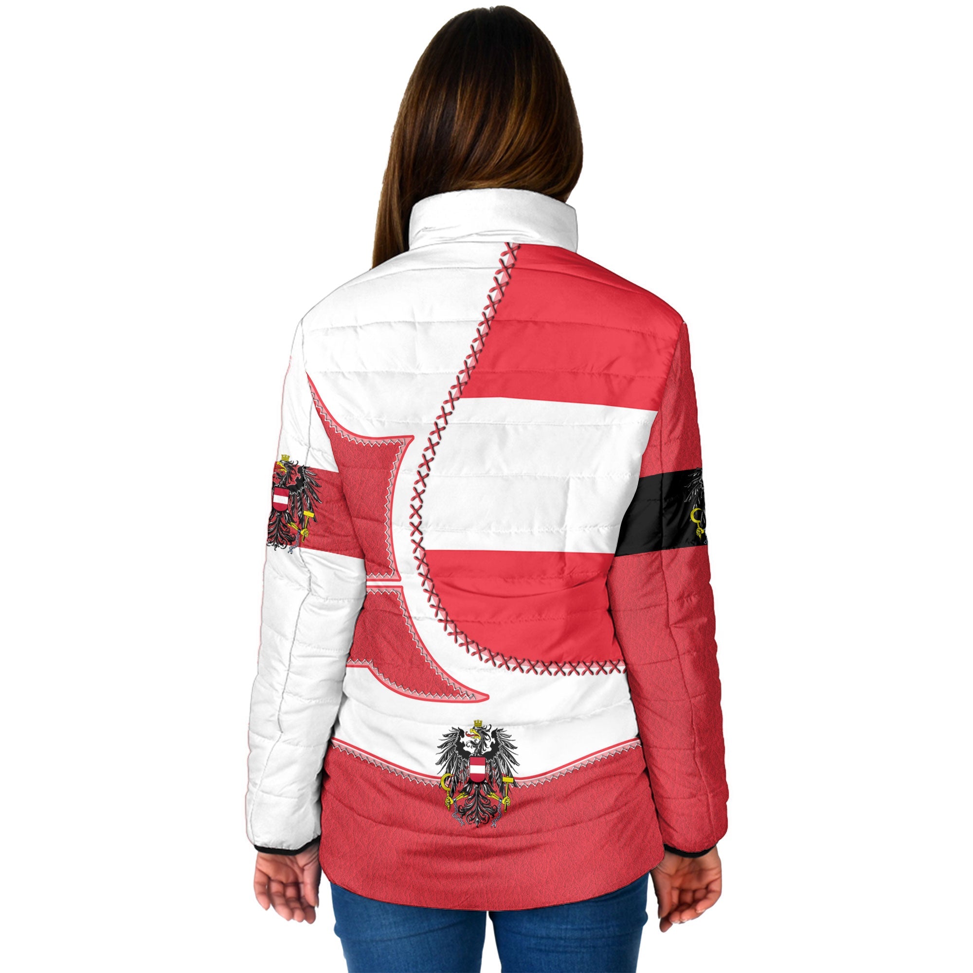 Austria Women Padded Jacket Flag & Coat Of Arms Leather Style