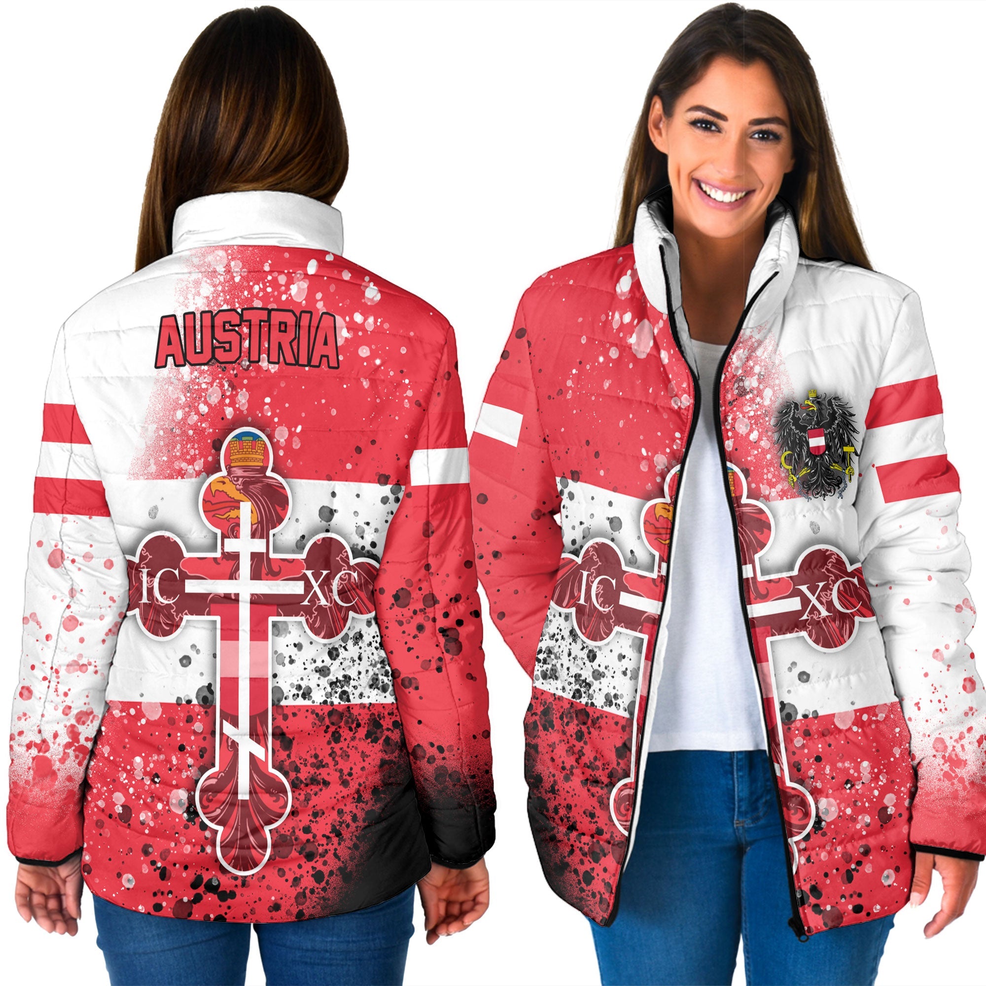 Austria Women Padded Jacket Flag & Coat Of Arms Orthodox Style