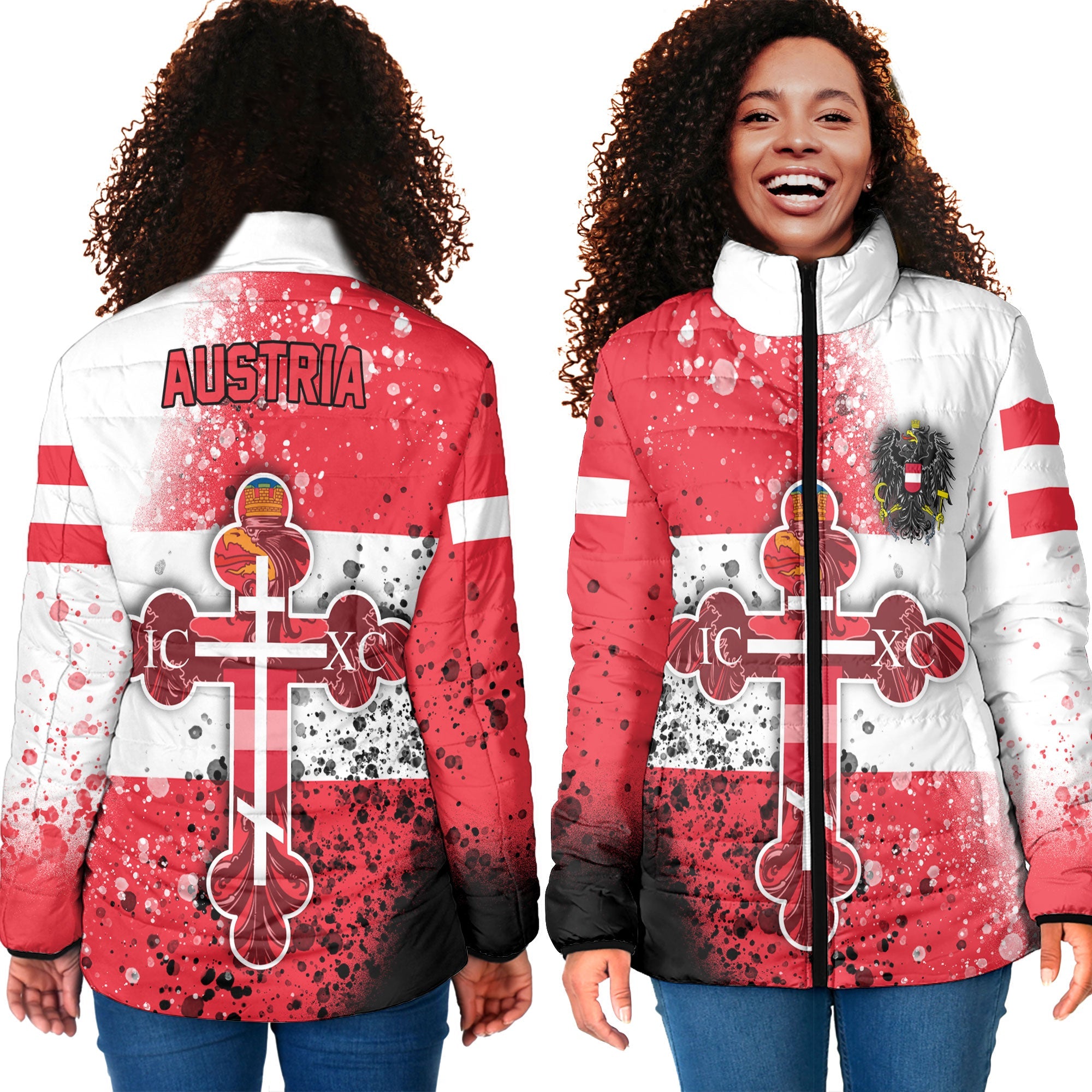 Austria Women Padded Jacket Flag & Coat Of Arms Orthodox Style