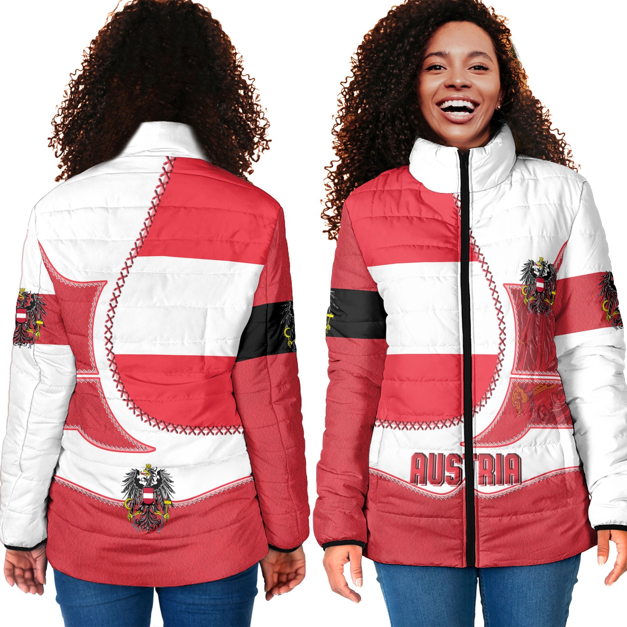 Austria Women Padded Jacket Flag & Coat Of Arms Leather Style