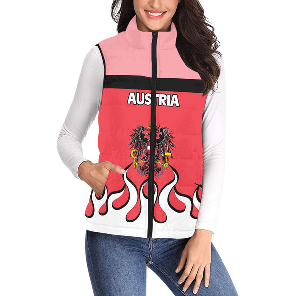 Austria Women Padded Jacket Vest Flag & Coat Of Arms Fire Hockey Style