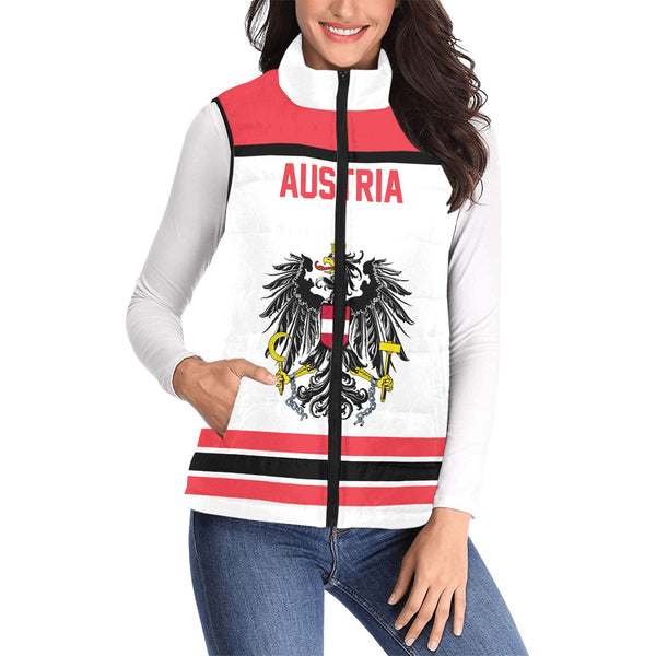 Austria Women Padded Jacket Vest Flag & Coat Of Arms Hockey Style