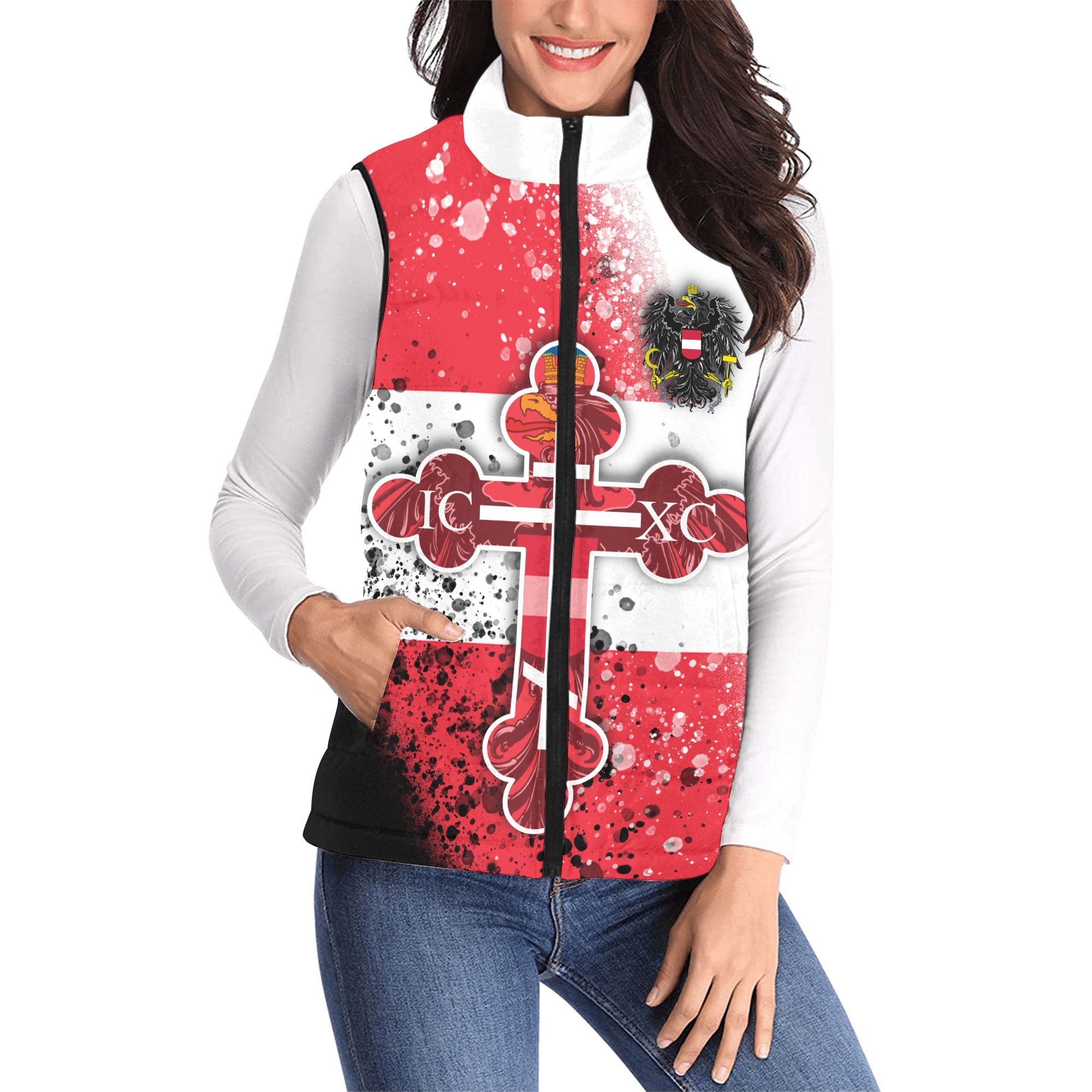 Austria Women Padded Jacket Vest Flag & Coat Of Arms Orthodox Style