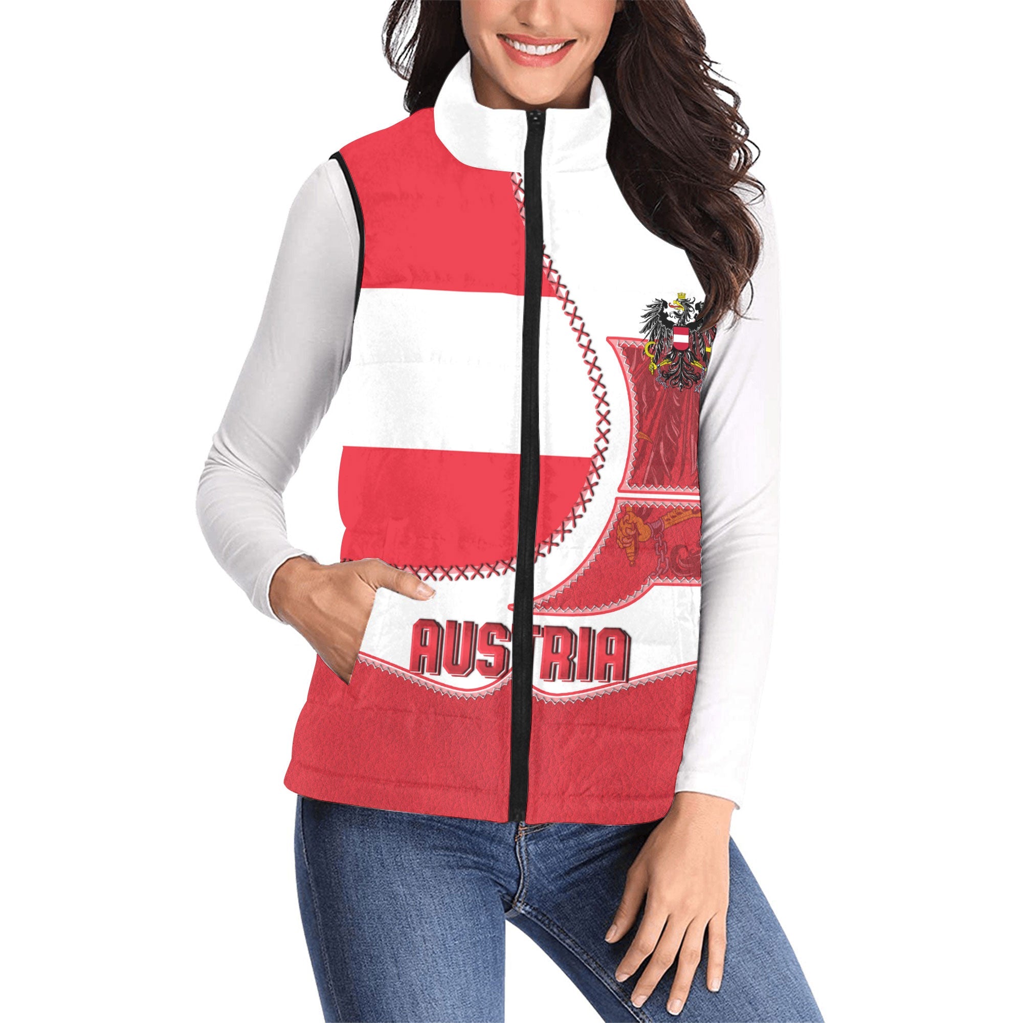 Austria Women Padded Jacket Vest Flag & Coat Of Arms Leather Style