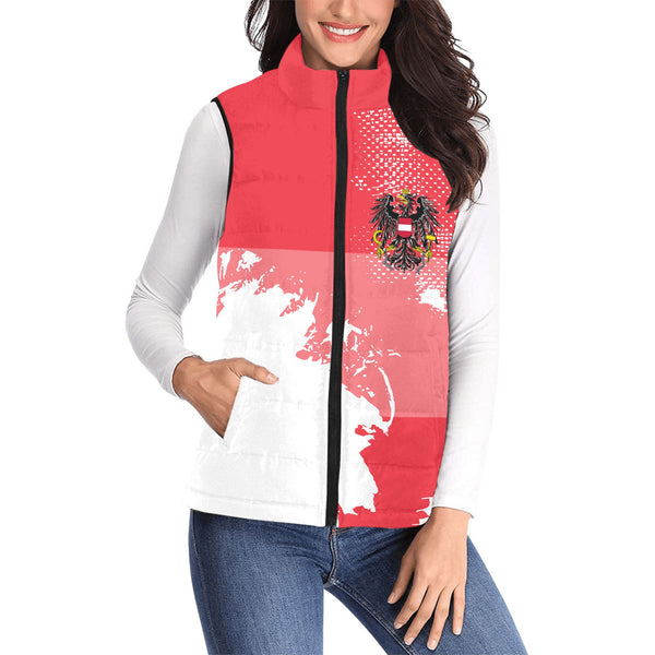 Austria Women Padded Jacket Vest Flag & Coat Of Arms Paint Style