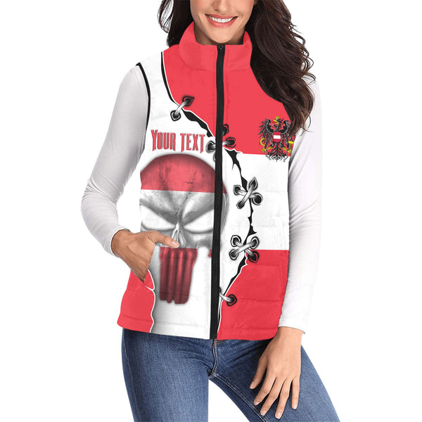 Austria Women Padded Jacket Vest Flag & Coat Of Arms Skull Style