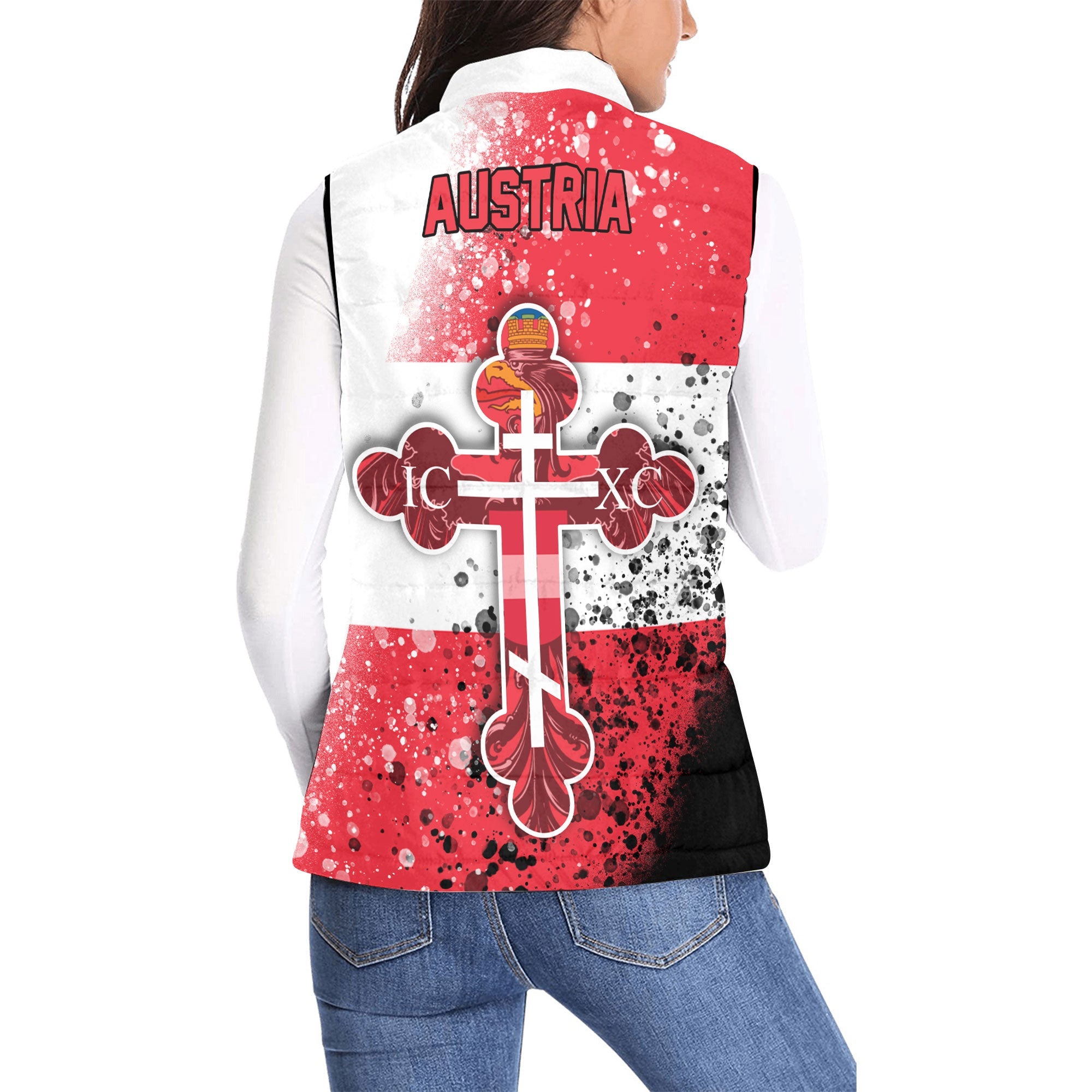 Austria Women Padded Jacket Vest Flag & Coat Of Arms Orthodox Style