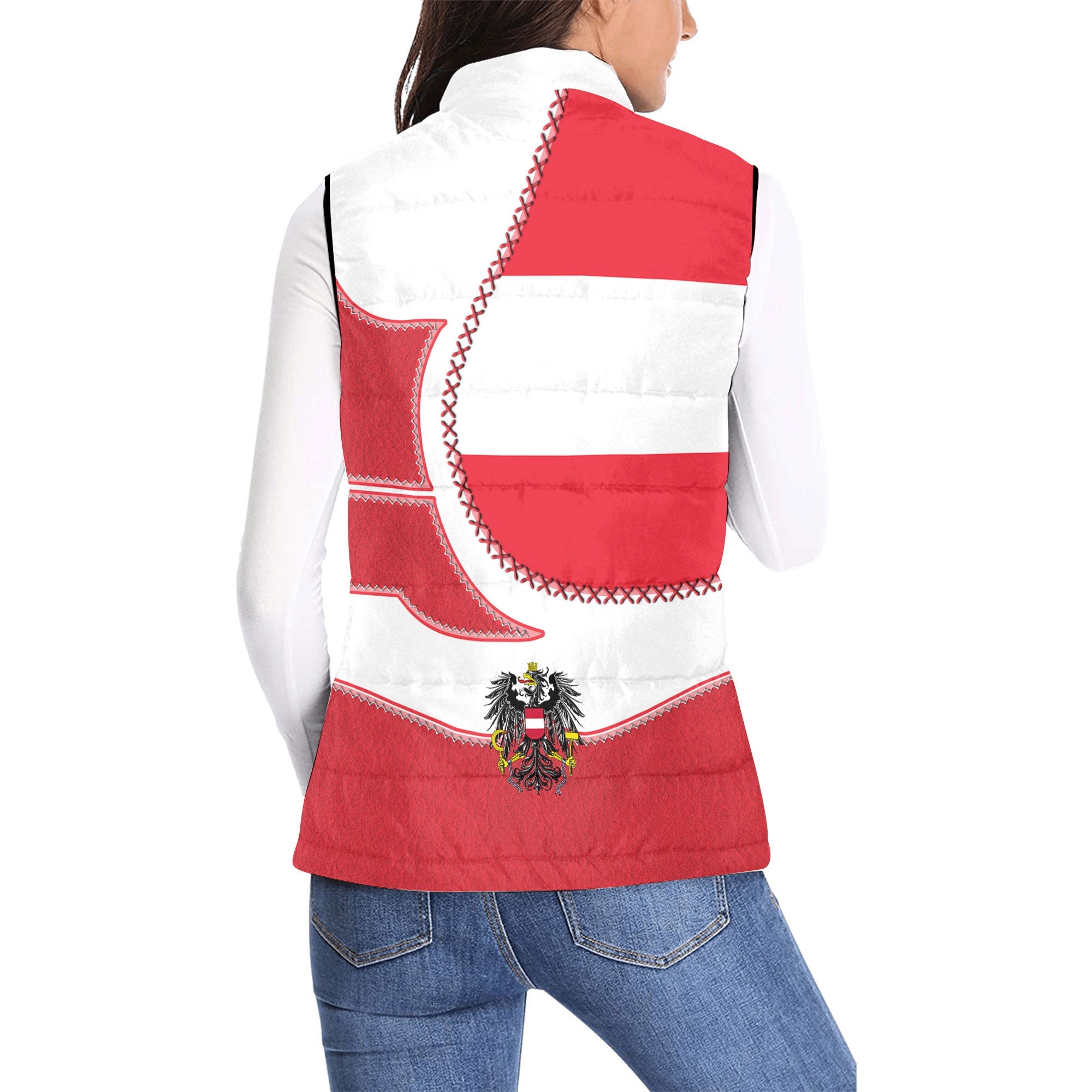 Austria Women Padded Jacket Vest Flag & Coat Of Arms Leather Style