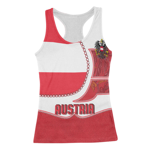 Austria Women Tank Top Flag & Coat Of Arms Leather Style