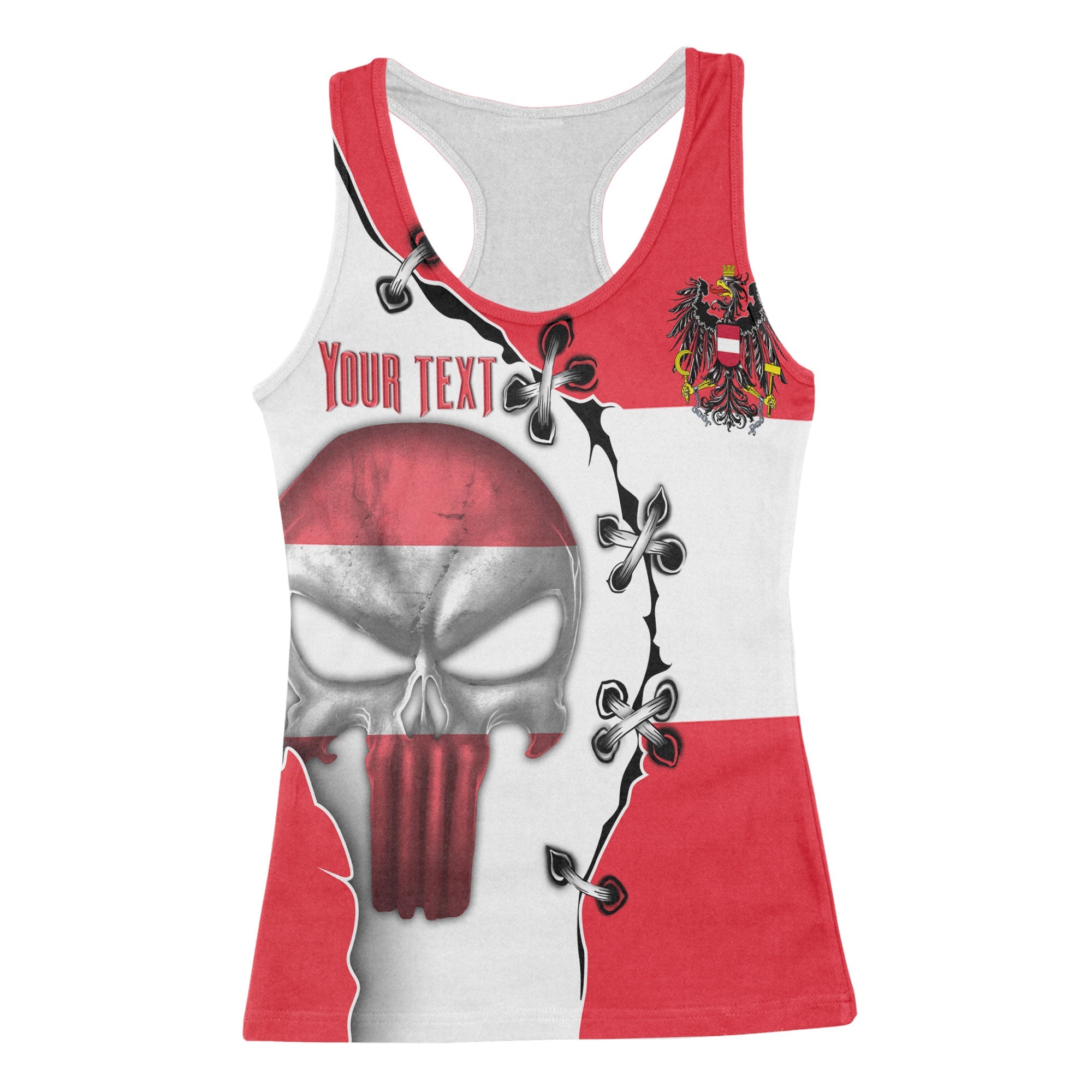 Austria Women Tank Top Flag & Coat Of Arms Skull Style