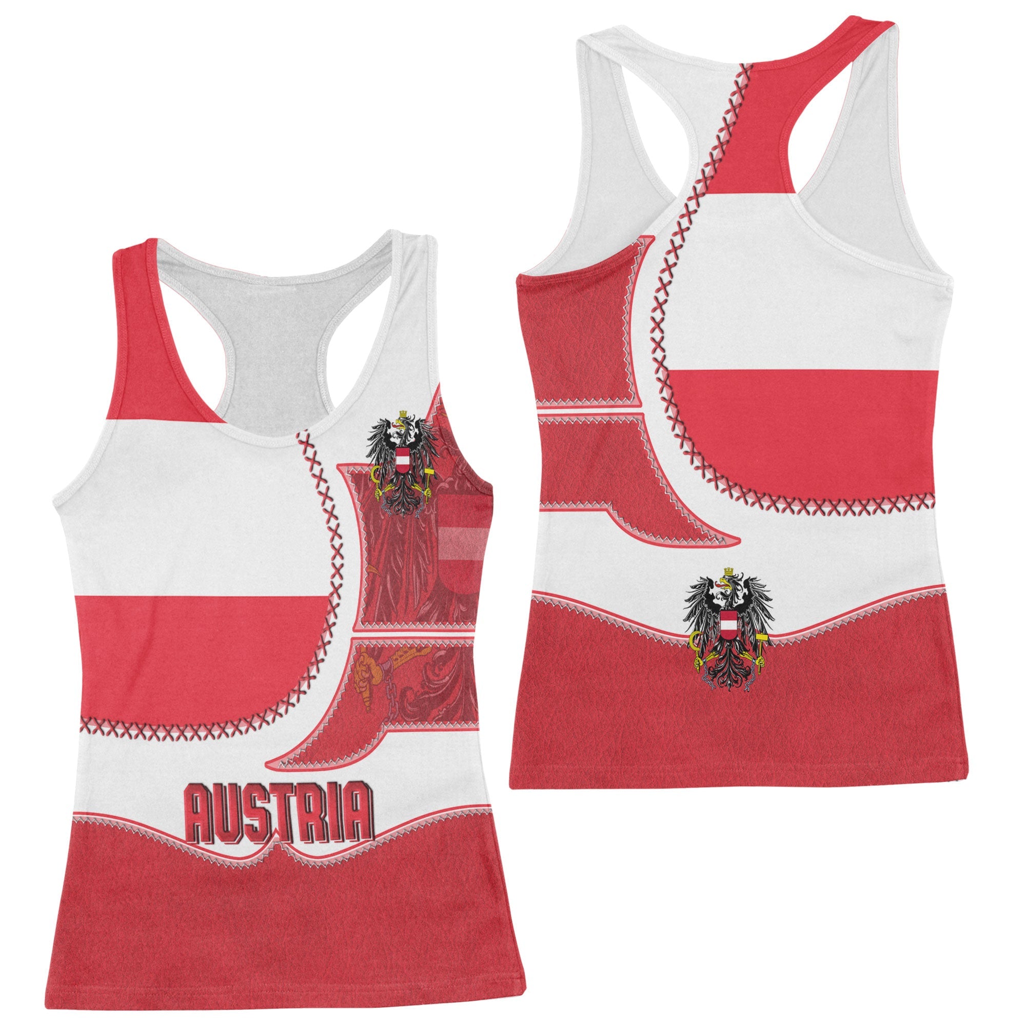 Austria Women Tank Top Flag & Coat Of Arms Leather Style