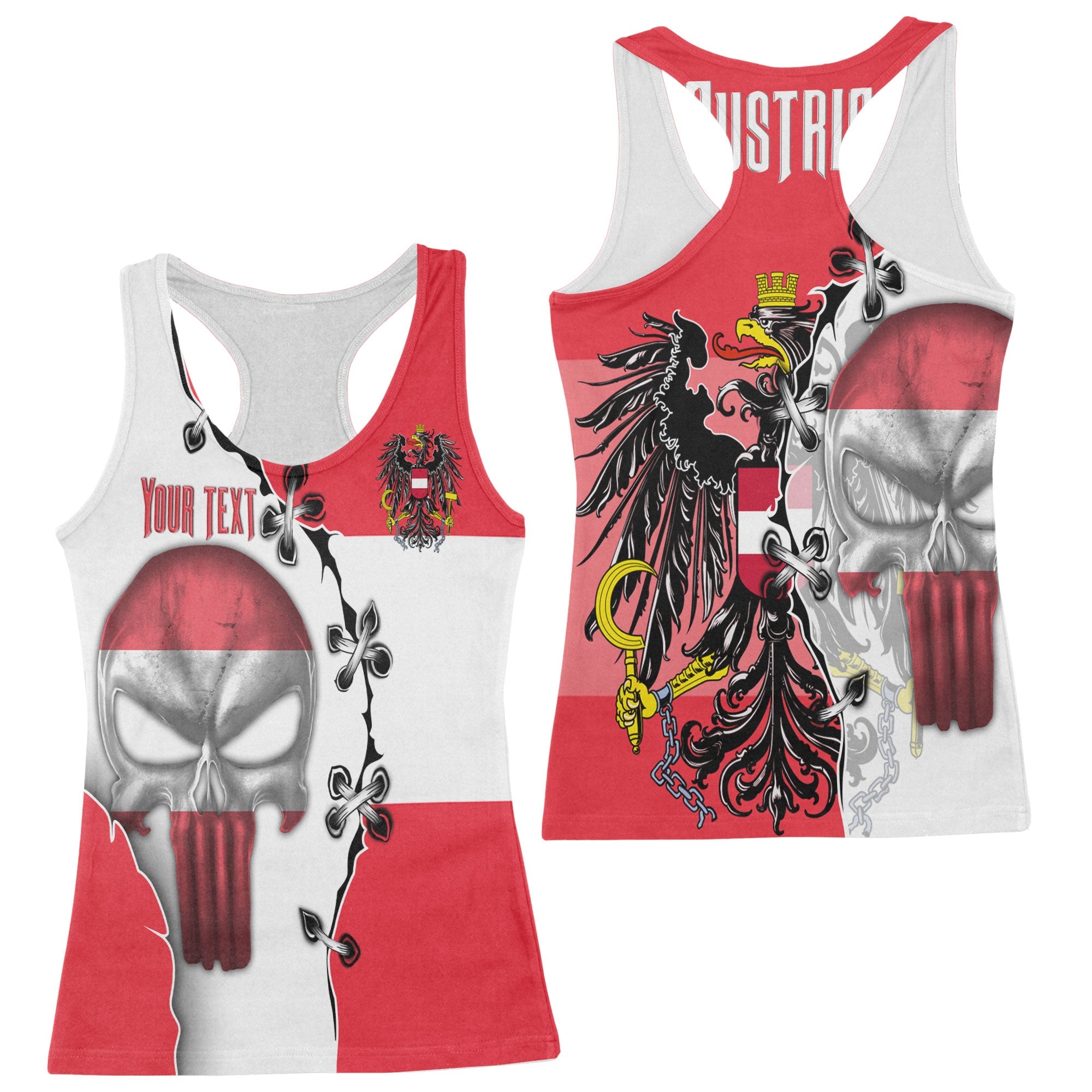 Austria Women Tank Top Flag & Coat Of Arms Skull Style