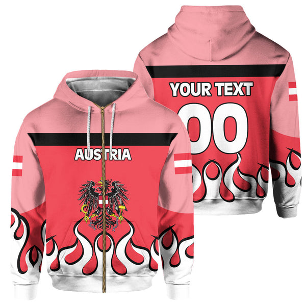 Austria Zip Hoodie Flag & Coat Of Arms Fire Hockey Style