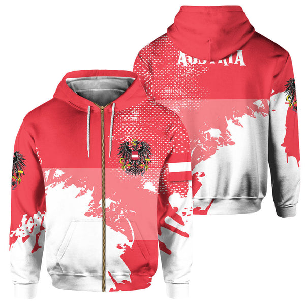 Austria Zip Hoodie Flag & Coat Of Arms Paint Style