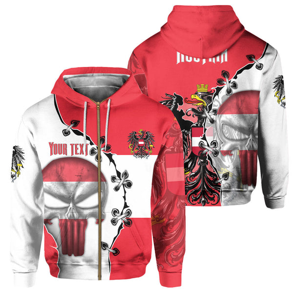 Austria Zip Hoodie Flag & Coat Of Arms Skull Style