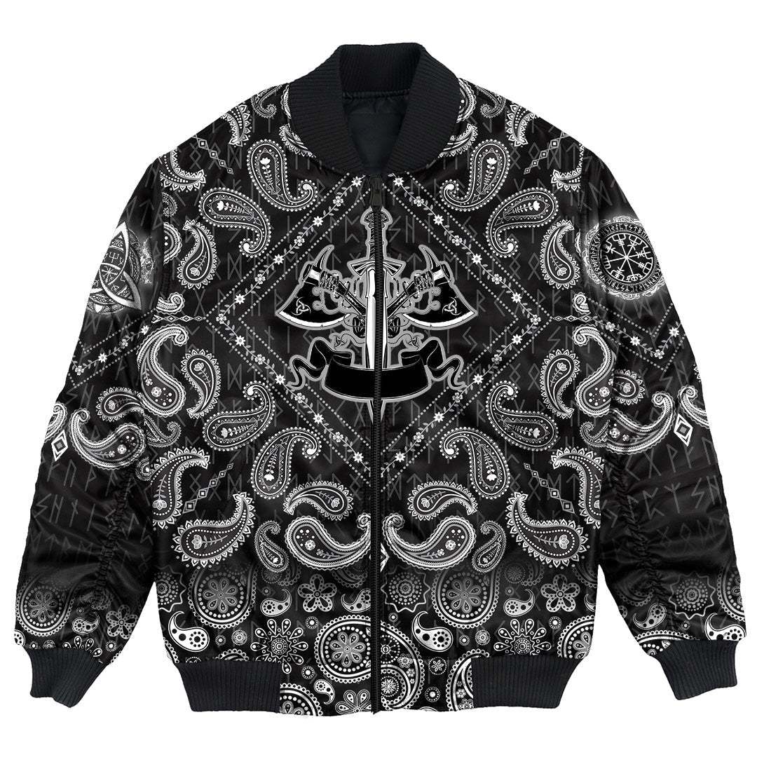 Viking Bomber Jacket Axes with Bandana Paisley Style