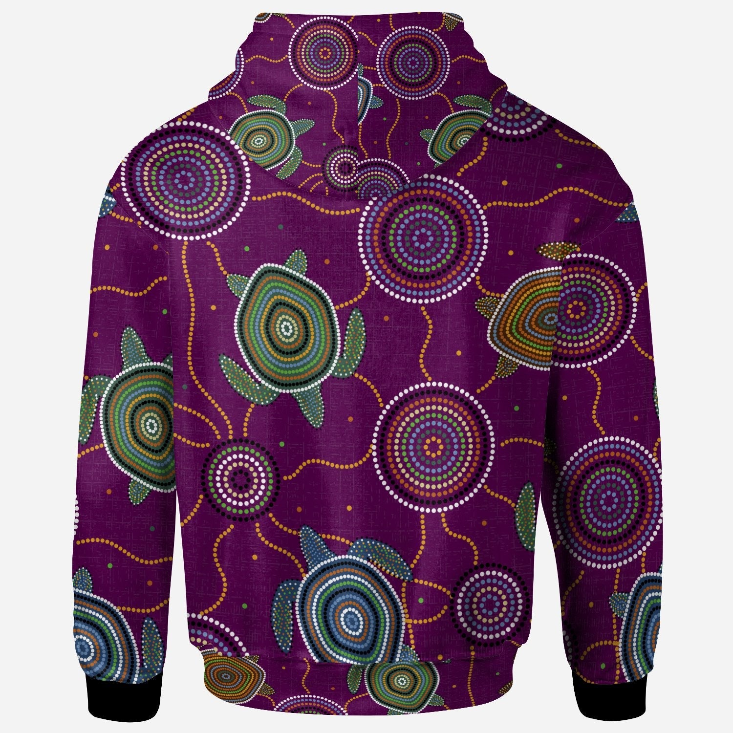 Zip Hoodie - Aboriginal Turtle Purple Australia Dot Patterns