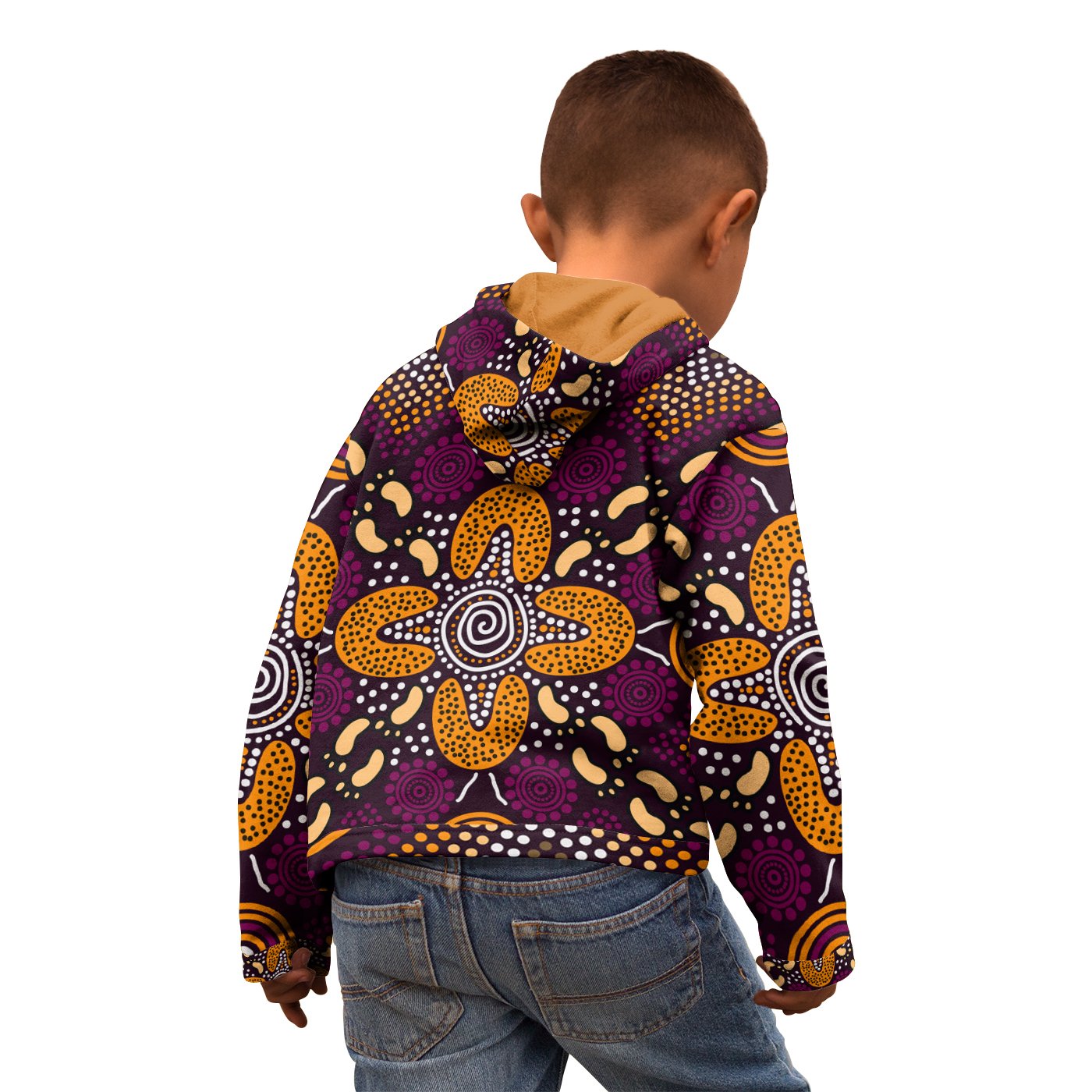 Aboriginal Zip Hoodie Kid - Flowers Dot Panting Art