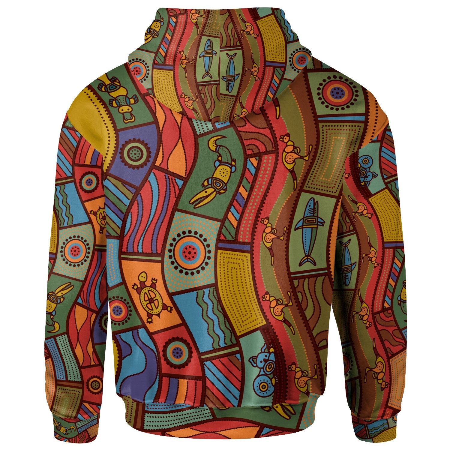 Zip Up- Hoodie - Aboriginal Art With Animals