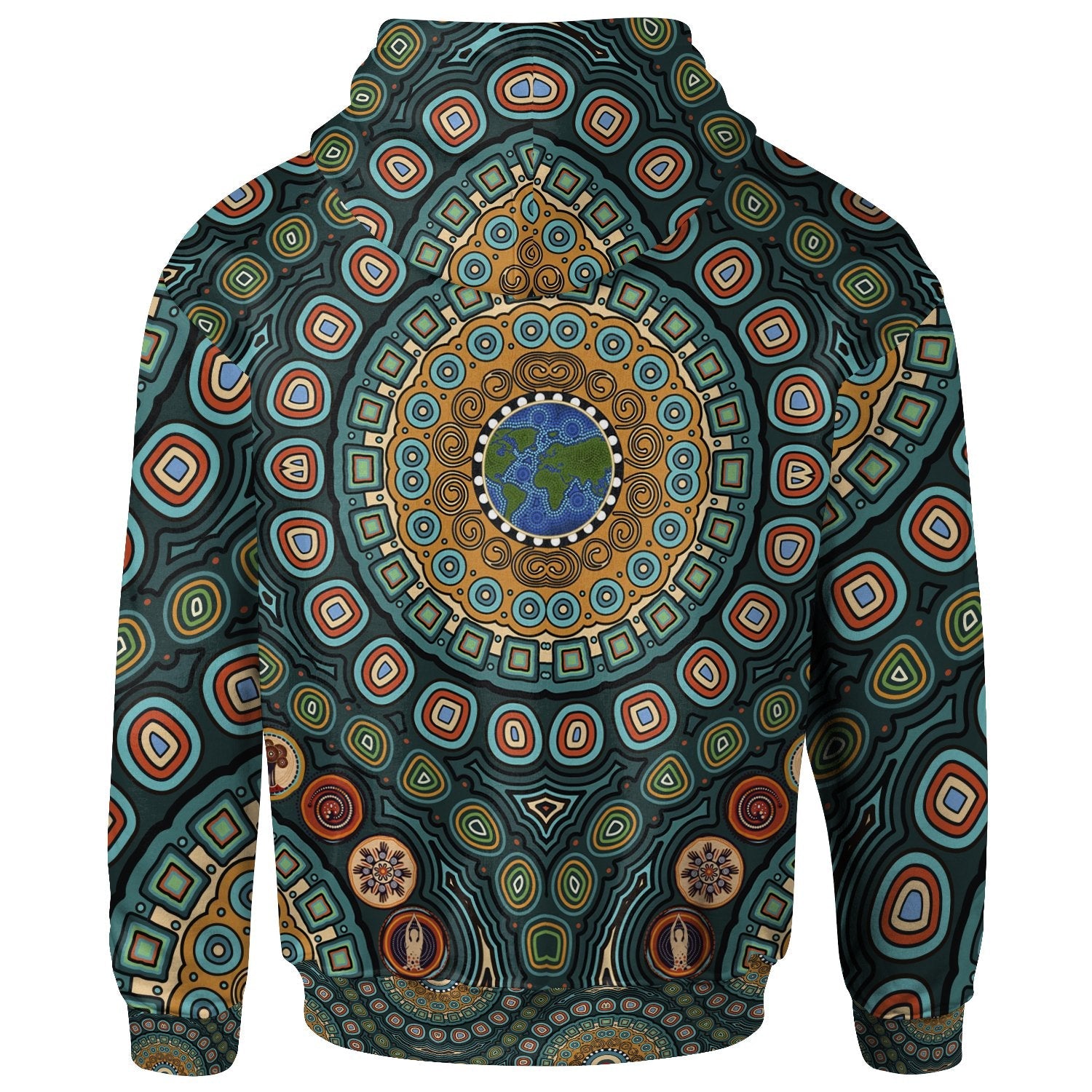 Zip Hoodie - Aboriginal Green Dot Painting With Earth