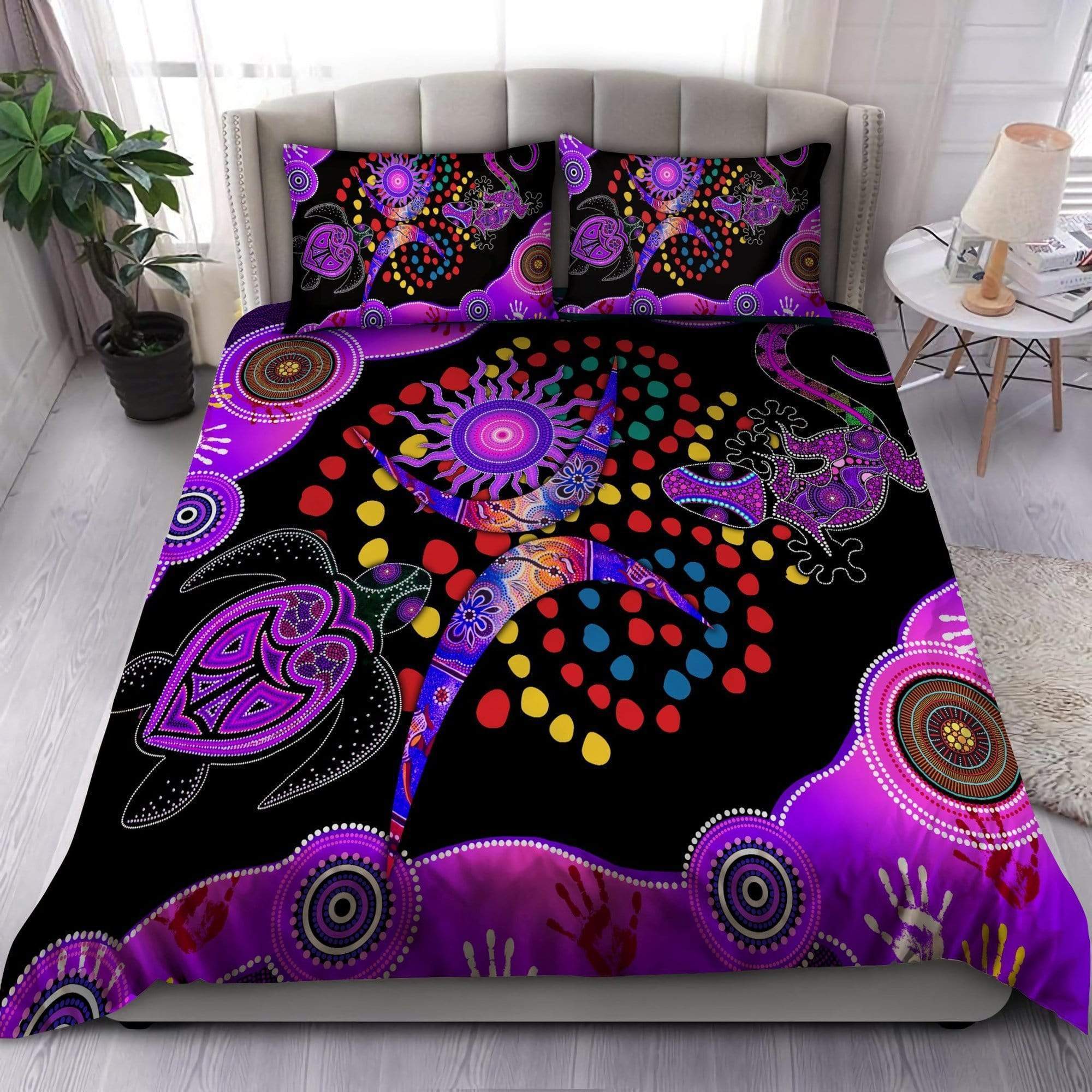 Australia Bedding Set - Aboriginal NAIDOC Week 2022 Purple Turtle Lizard