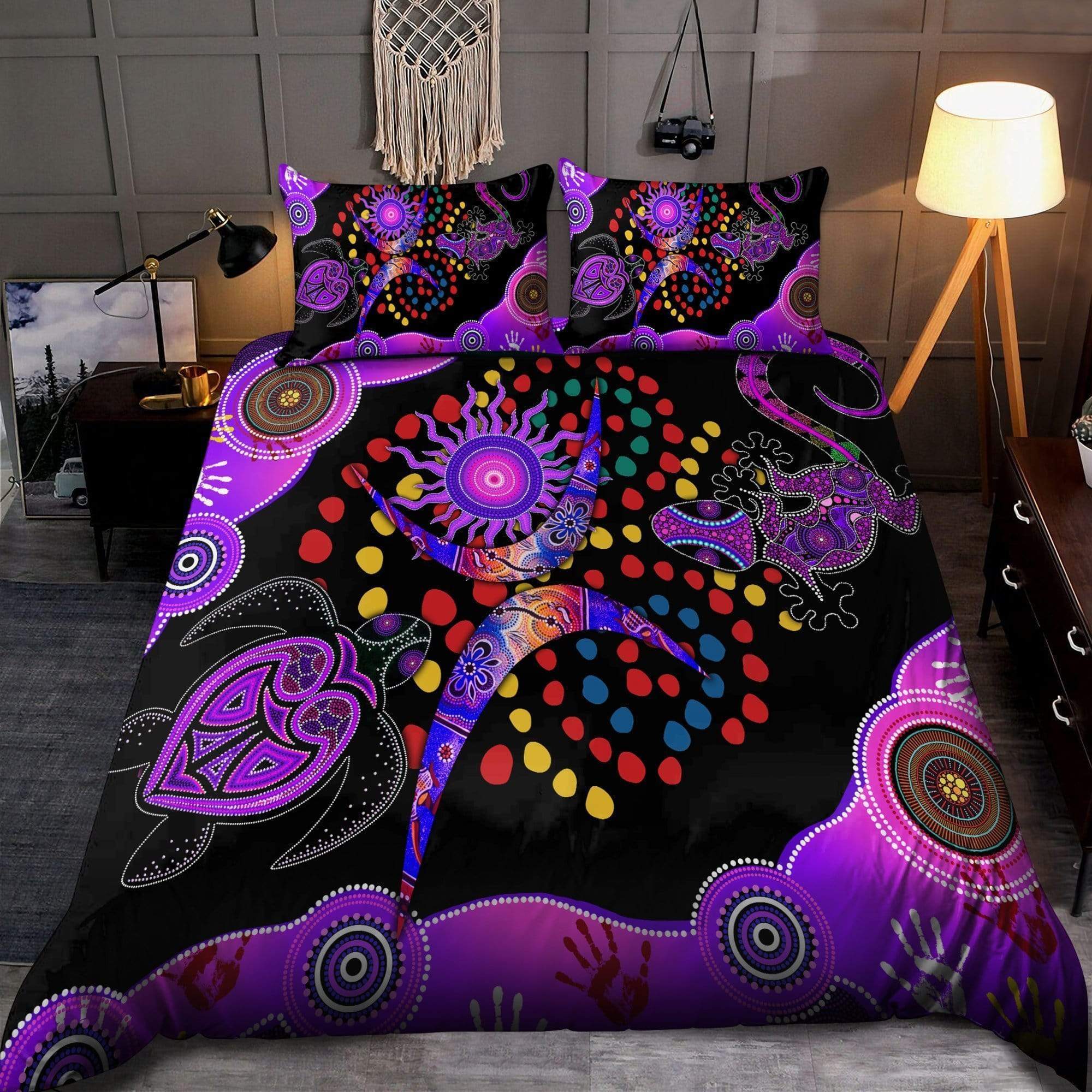 Australia Bedding Set - Aboriginal NAIDOC Week 2022 Purple Turtle Lizard